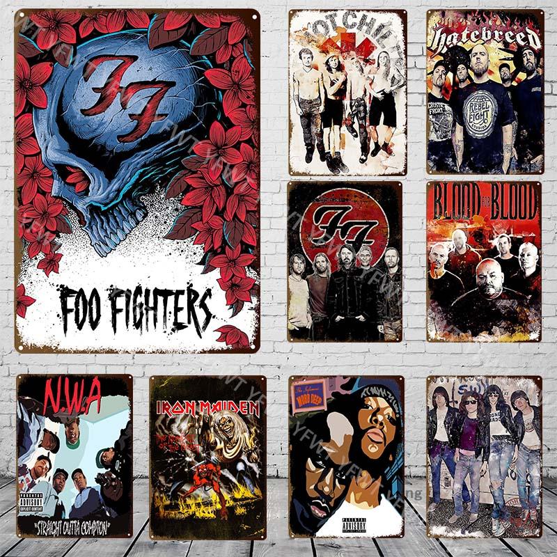 Ретро-плакат музыкальной группы, металлическая табличка, жестяная табличка, винтажная рок-н-ролльная тарелка для домашнего бара, декоративные наклейки, декор стен гостиной