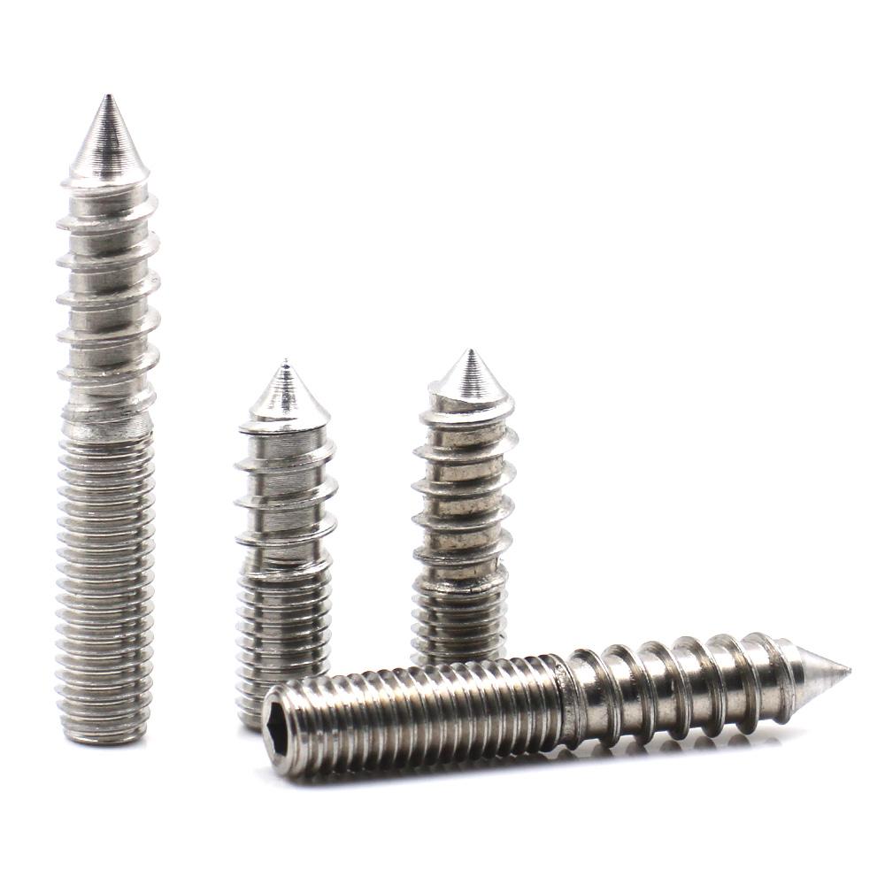 304 Stainless Steel Hex Socket Double Ended Self Tapping Screws Pointed Tip Hanger Bolts M4 M5 M6 M8 M10 M12