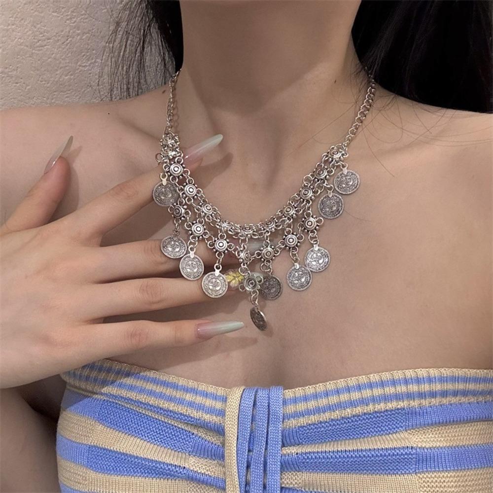 Богемное Стиль Монета Ожерелье Универсальное Этнические Шармы Ожерелье Заявление Ожерелье Для Женщин
