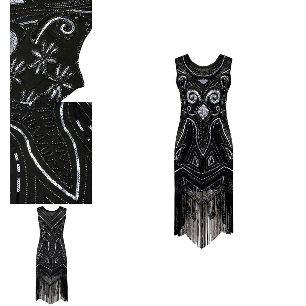Изысканная серия Женская винтажная юбка с пайетками и бахромой без рукавов Платье с бисером и кисточками для модных женщин