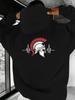 Spartan Helmet Graphic Hoodie - Black with Red Accent - Heavy-Duty Hooded Sweatshirt for Gym
