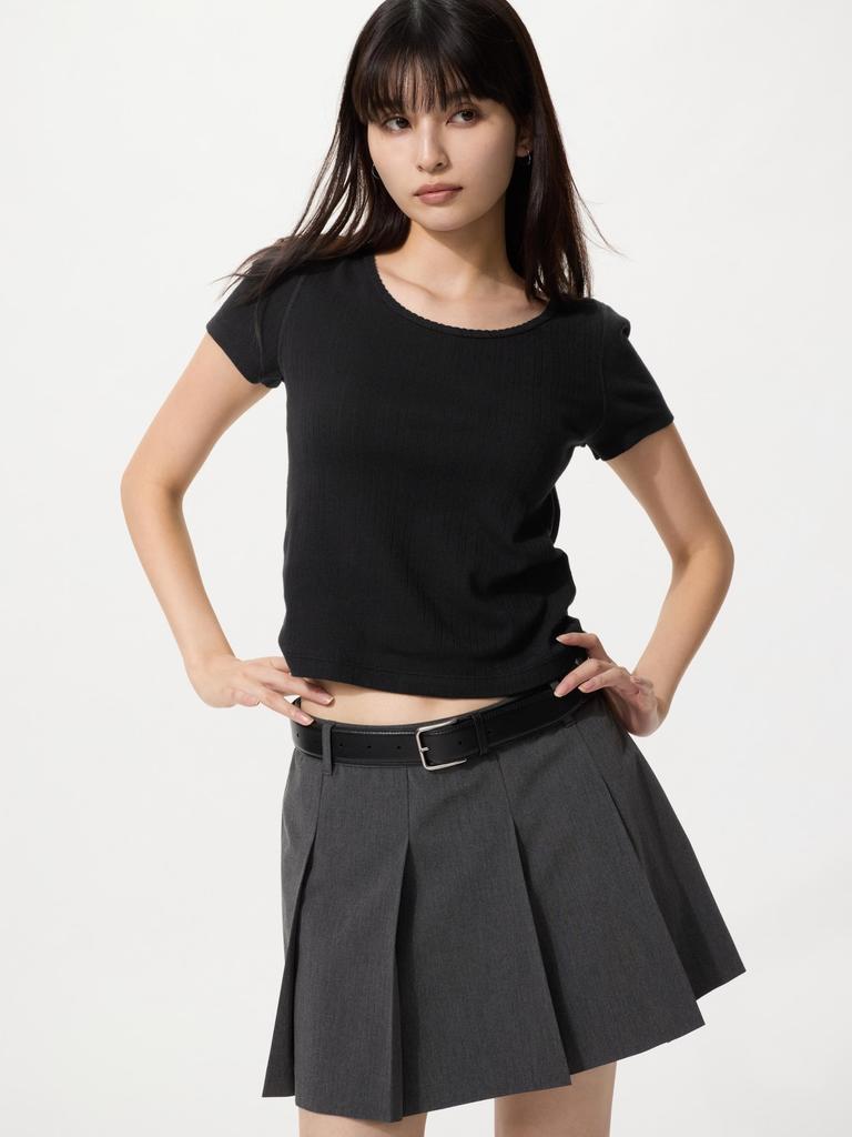Uniqlo Япония Точка Хвост Круглый Вырез Мини Футболка