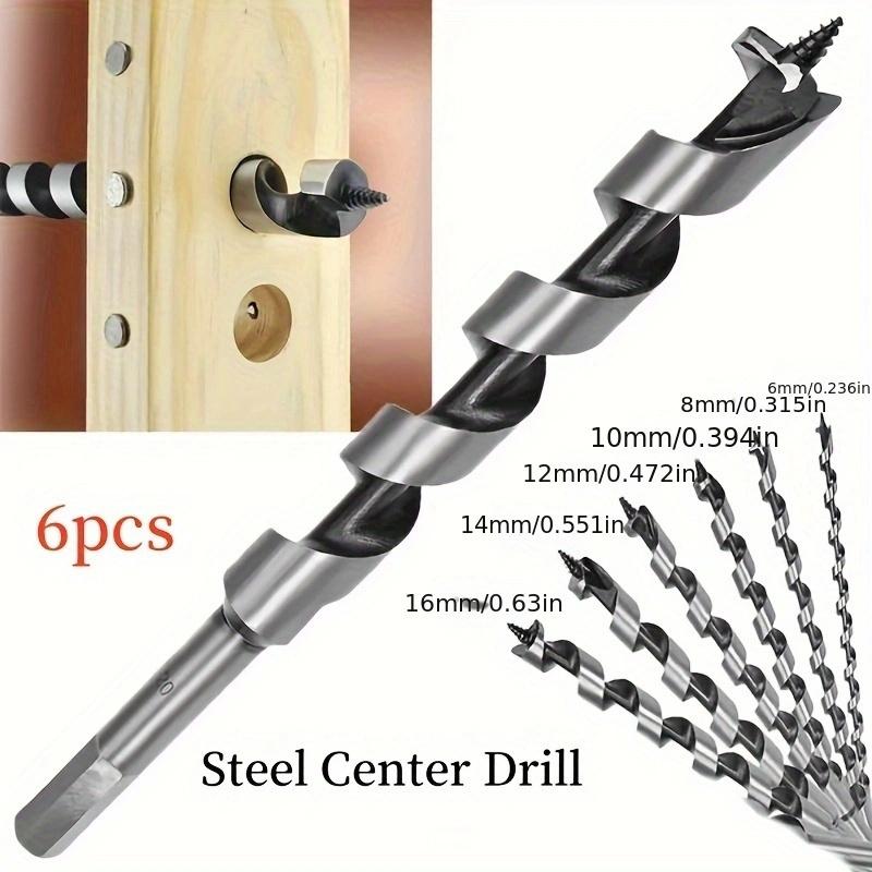 Набор из 6 спиральных сверл из углеродистой стали, самопозиционирующееся спиральное сверло с шестигранной ручкой для обработки дерева, открывающееся отверстие