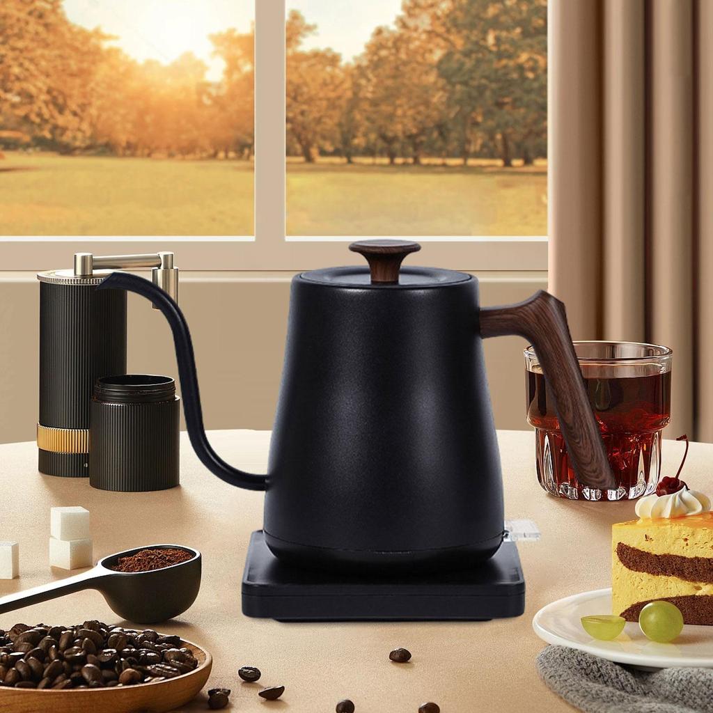 Electric Kettle Stainless Steel for Brew Tea Boil Water Pour Over Coffee Black Wood Grain