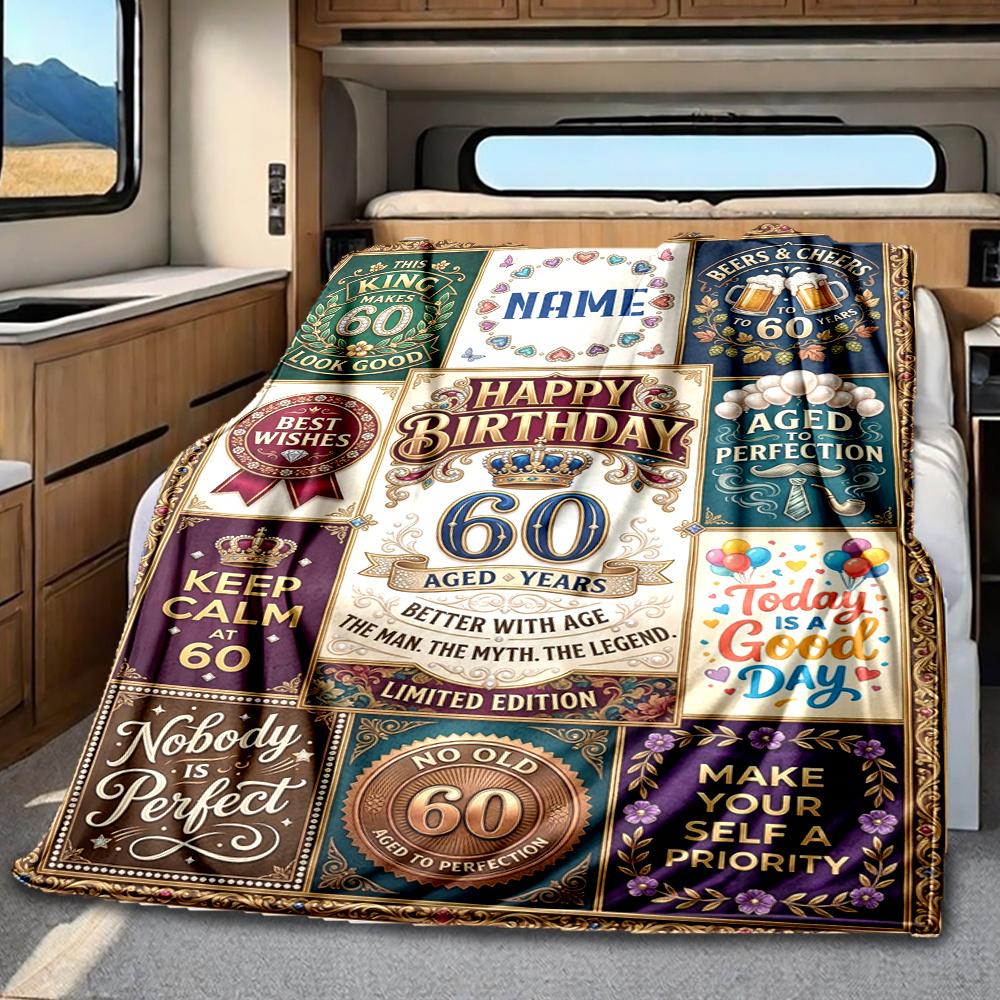 Happy 60Th Birthday Lightweight Blanket Ultrasoft Perfect For Sofa Couch Office Bed Picnics Ideal For All Seasons Playful Design Gifts For Family Or