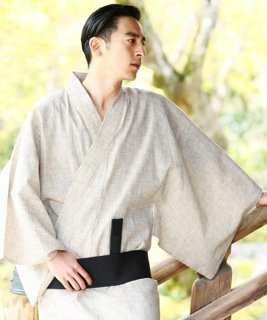 Yukata Set Shingen Waist [Rochelle] Men's 6-piece (Yukata, Obi, Geta, Bag, Fan, Belt)