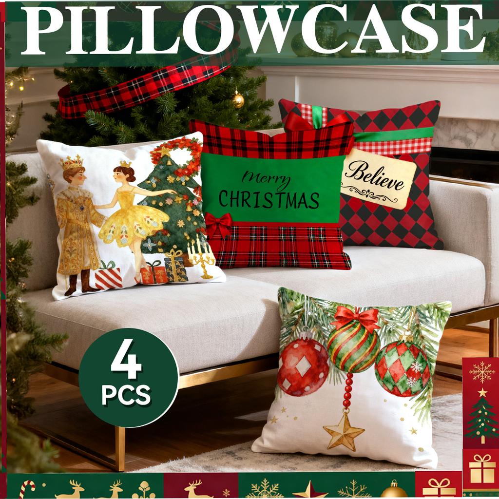 Christmas Plaid Decor Pillowcase Printed Polyester 40/45/50cm Throw Pillowcover Decorative Sofa Cushion Pillowslip Home Decor