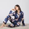 Women's Printed Pajamas Home Clothes Loose Casual Lapel Nightwear Spring Autumn Satin Sleepwear Long Sleeved Pants 2PCS Pijama
