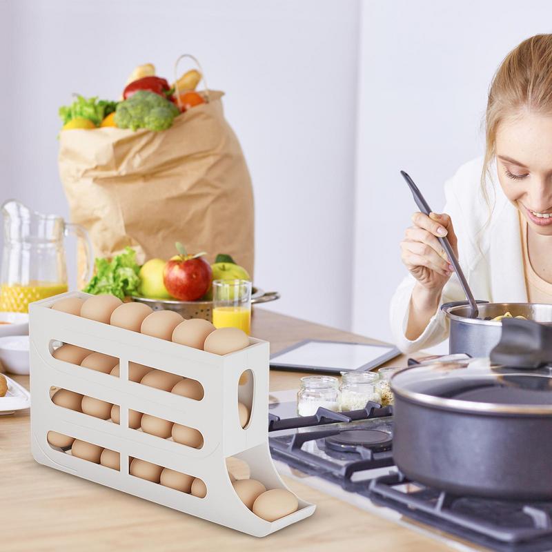 Подставка для яиц для столешницы Автоматическая прокатка Органайзер для яиц в холодильник 4-слойная выдвижная полка Экономия места Прозрачная видимость Для автодома