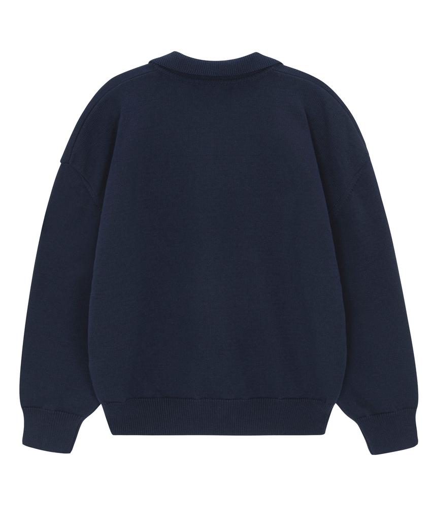 INTERSECTION Oversized Open Collar Knit [Navy]