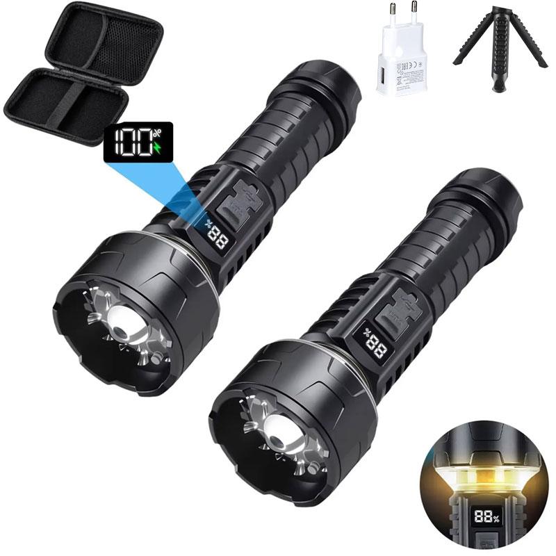1/2PCS/A Set High Strong Power Led Flashlights Emergency Spotlights Built-in Battery Rechargeable Portable Outdoor Camping Torch