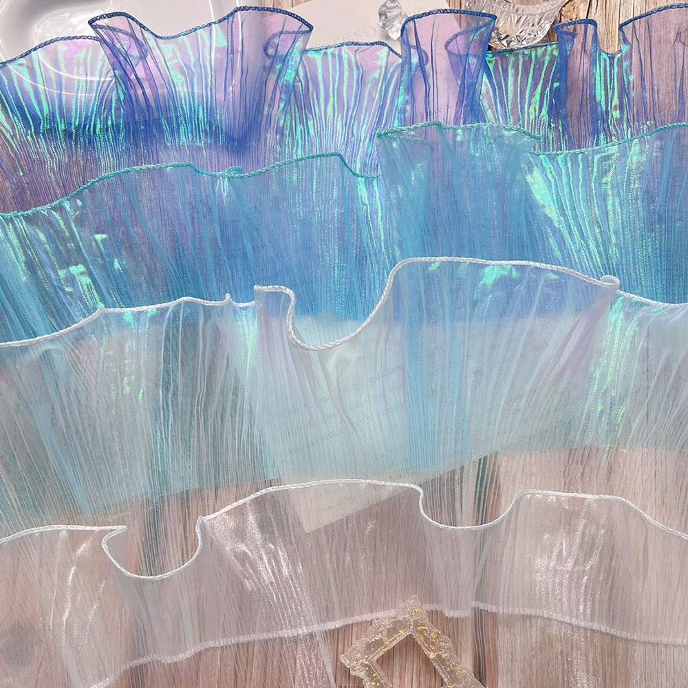 Прозрачное кружево «Большая волна» в синих и прозрачных оттенках, шириной 15 см, 1 ярд