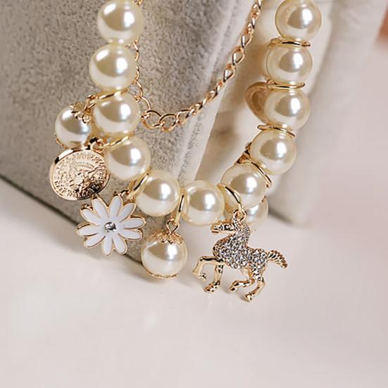 Horse Flower Charm Women Bracelet Faux Pearl Party Bangle Gift Jewelry