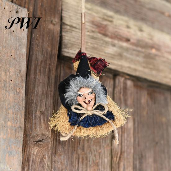 Halloween Witch Accessory Broom Pendant Vicious Creepy Old Woman Hanging Spooky Prop Hairy Haunted House Rag Door Window Decoration