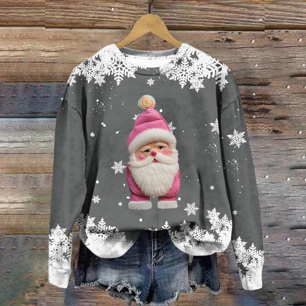 Women's Fashion Christmas Printed Long Sleeve Loose Round Neck Sweatshirt Top