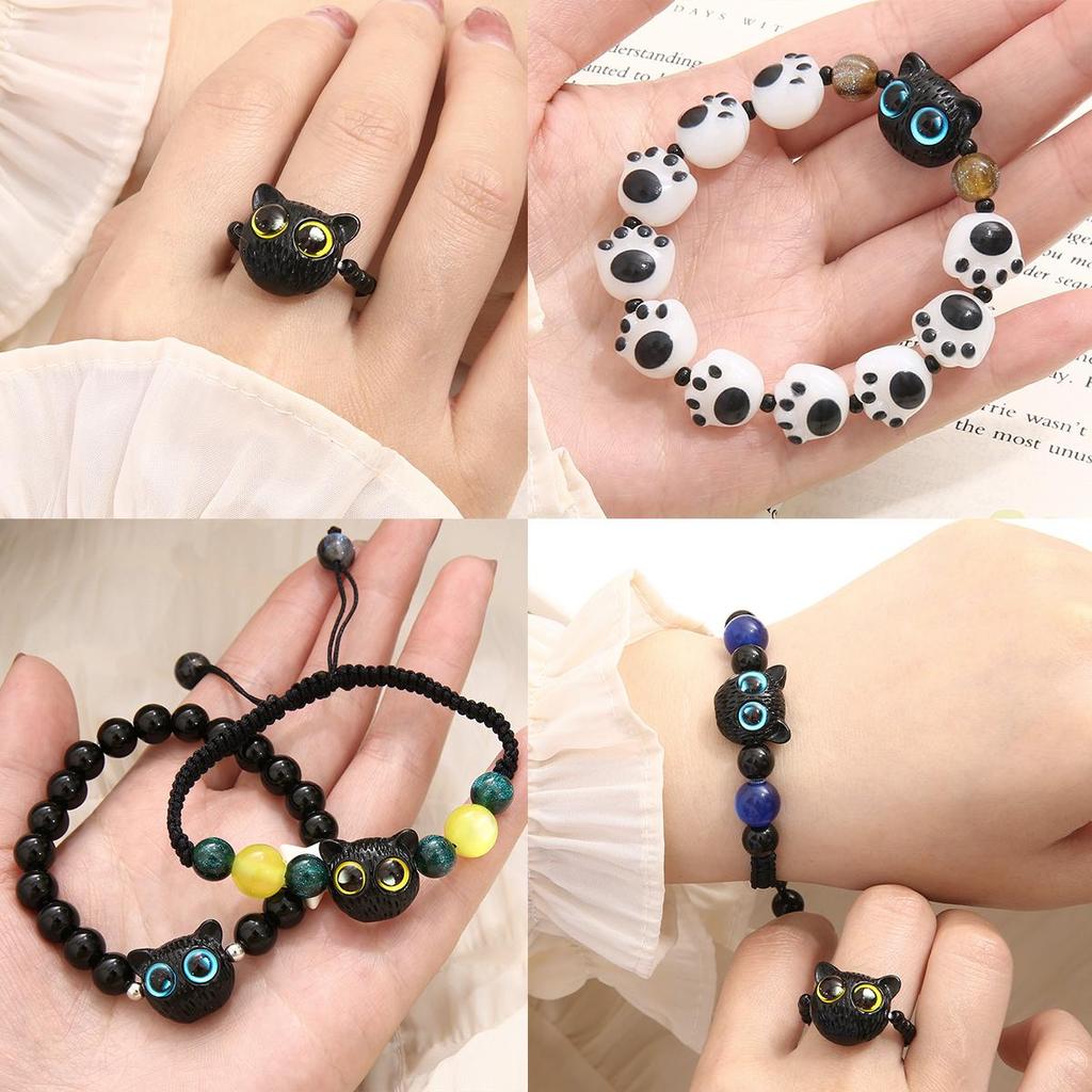 One Acrylic Bead Cartoon Big Eyes Black Cat Beads Wake Lion Carved Beads for DIY Bracelet Craft Jewelry Making