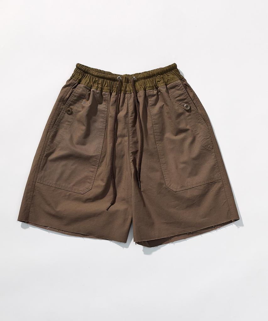 SHINE ON YOU Cotton Utility Elastic Waist Half Pants. _ Dark Brown