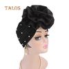 TALOS Fashion Faux Pearl Decor Big Flower Women Hijab Turban Hat Head Wrap