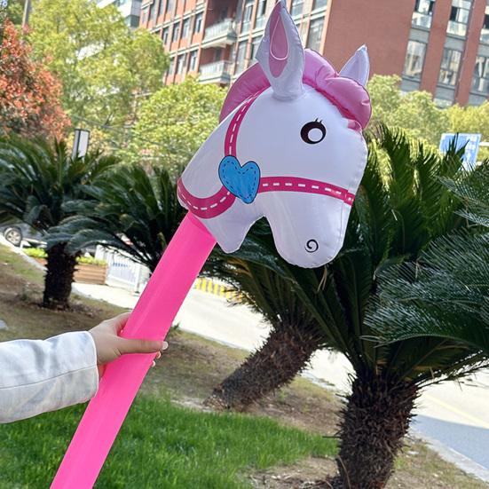 Inflatable Horse Head Stick 37" Party Prop for Kids' Races Photos PVC Horse Stick Carnival Toy for Horse Themed Events Birthdays