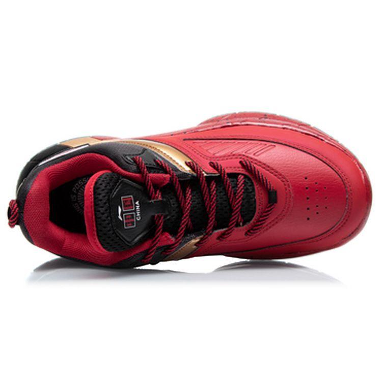 Li Ning Wade Way Salute Basketball Shoes Comfortable Anti-Slip Shock Absorbing Durable Mid-Top Kids Sneaker Red Black YKBQ034-7