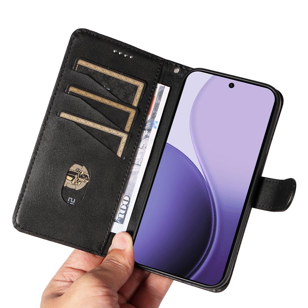 Для Oppo Reno14 5G (Китай)/Oppo Reno14 F 5G/Oppo Reno14 5G (Глобальный) Кошелек-чехол Т-образные линии Кожаный чехол для телефона Подставка - Черный