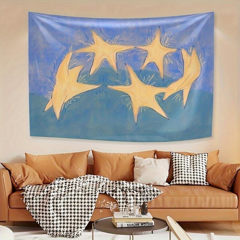 5 Stars Tapestry Abstract Blue Yellow Wall Hanging Modern Art Decor Minimalist Bedroom Living Room Aesthetic