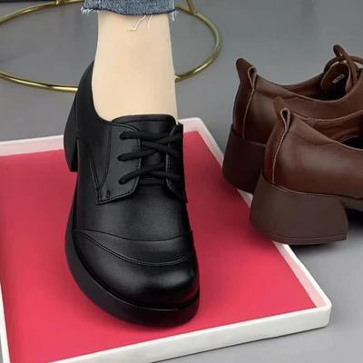 Женские туфли-лодочки в британском стиле, осень 2025, новая модель, маленькие кожаные туфли, женские, на толстом каблуке, удобная мягкая подошва, рабочие туфли для мамы