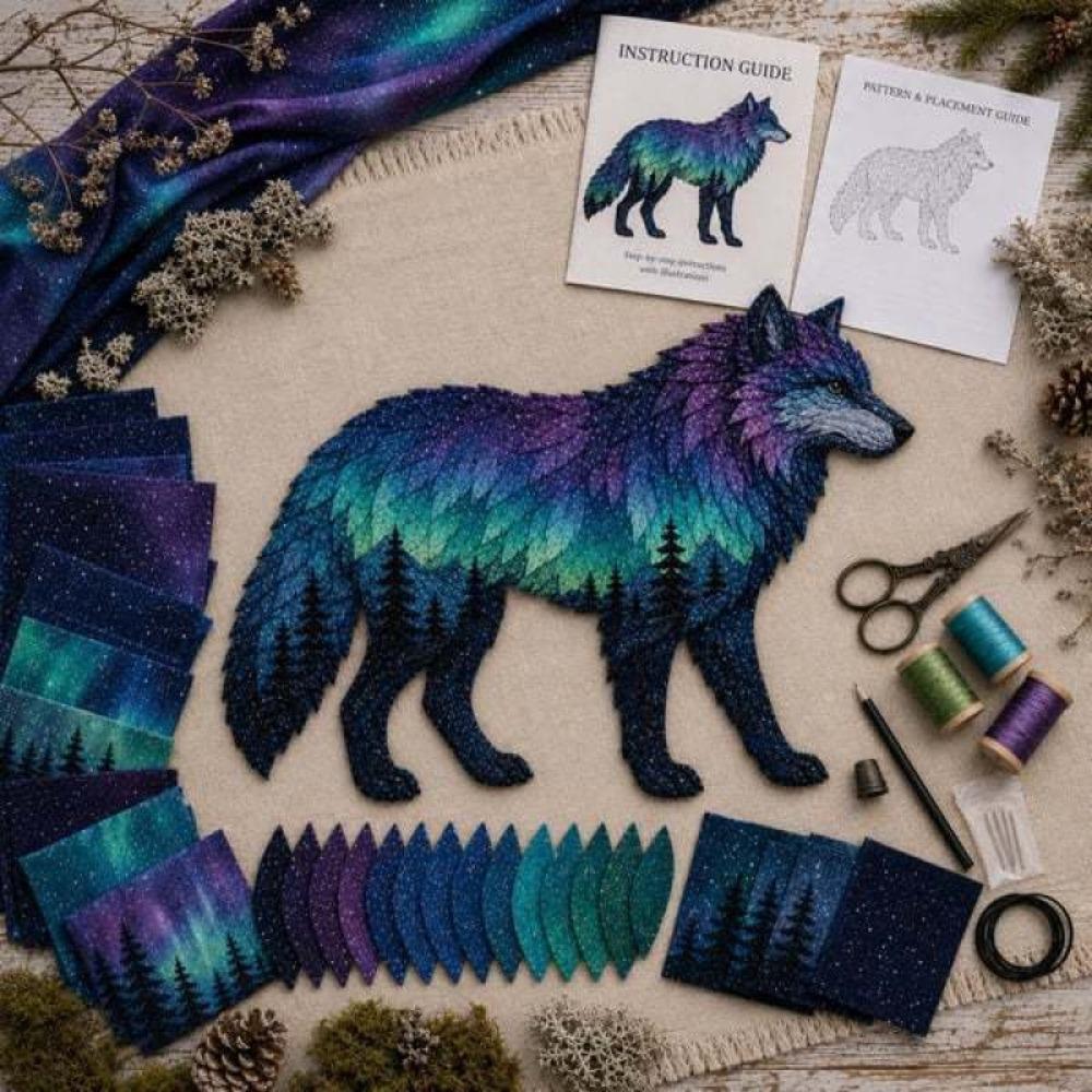 Northern Lights Aurora Animal Quilt Kit Handmade Forest Animal Applique Kit for Beginners