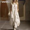 JPNTKY Модные Летние Весенние Однотонные Платья с Принтом Без Рукавов с Круглым Вырезом Повседневные