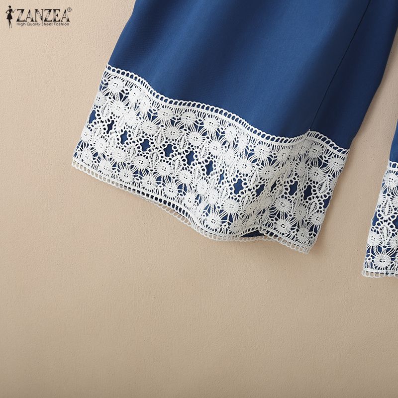 ZANZEA Женские повседневные брюки свободного кроя с эластичной талией и лоскутным дизайном