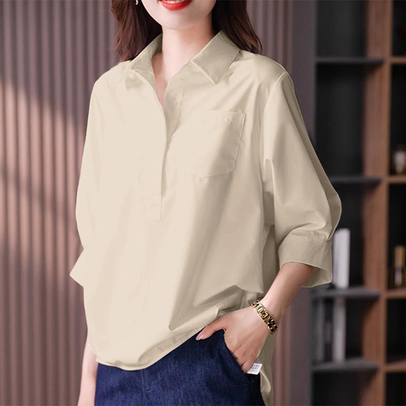 ZANZEA Women Turn Down Collar Loose Casual 3/4 Sleeve Plain Blouse