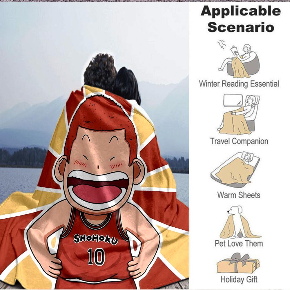 1pc SLAM DUNK Flannel Throw Blanket HD Printed Lightweight Soft Warm All Season Blanket for Sofa, Bed, Travel, Camping Machine Washable