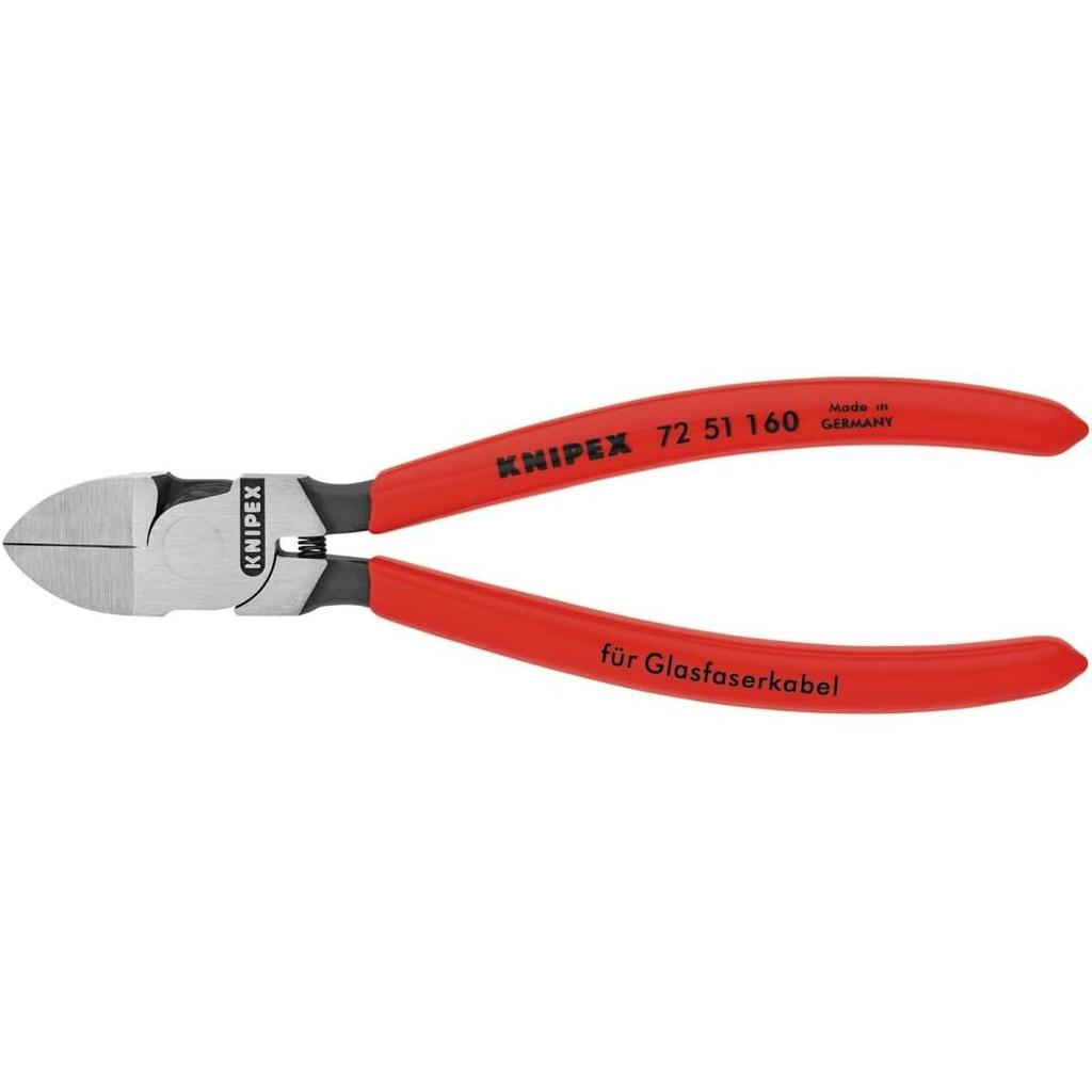 KNIPEX 7251-160 Кусачки для оптоволокна, 160 мм Прецизионные кусачки для стекловолоконных кабелей с пружиной открывания, Хром-ванадиевая сталь