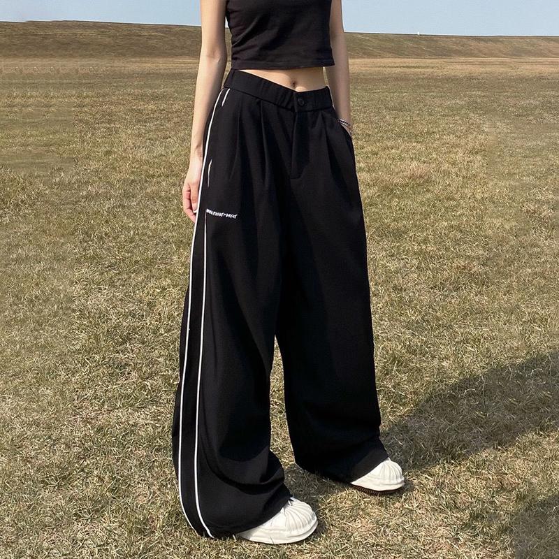 Хиппи, черные полосатые мешковатые брюки по бокам, Harajuku, корейские спортивные штаны большого размера, винтажные свободные спортивные брюки для бега, прямые широкие брюки