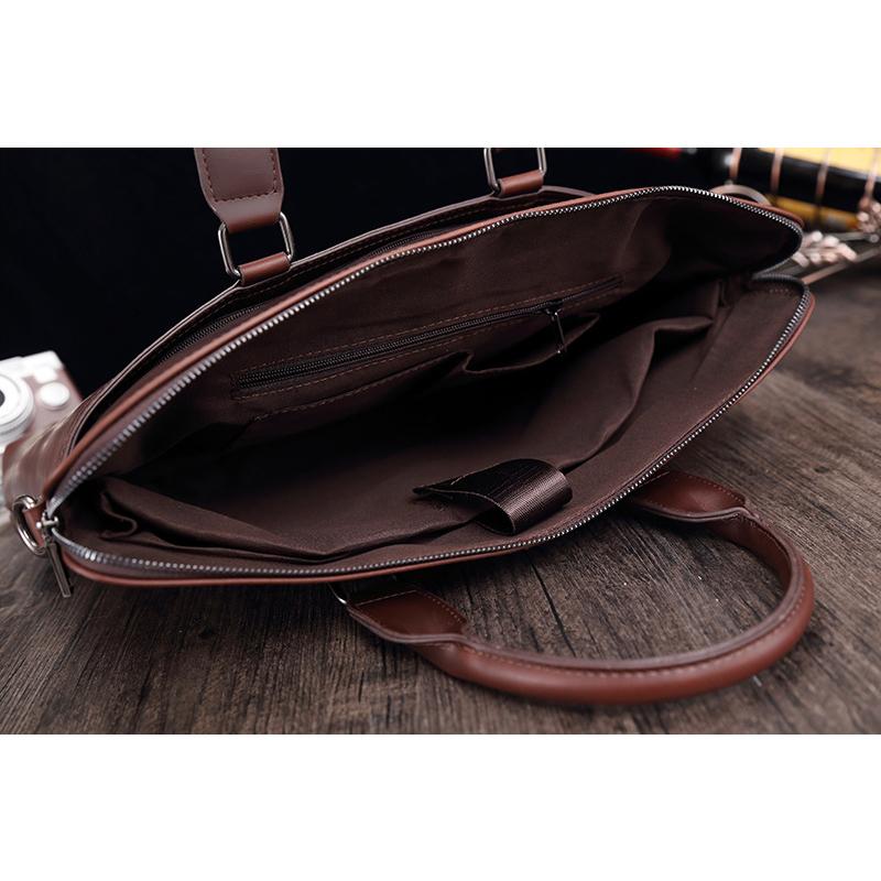 Men's Casual Fashion Crazy Horse Leather Briefcase Retro Business 15.6-inch Laptop Bag Shoulder Bag