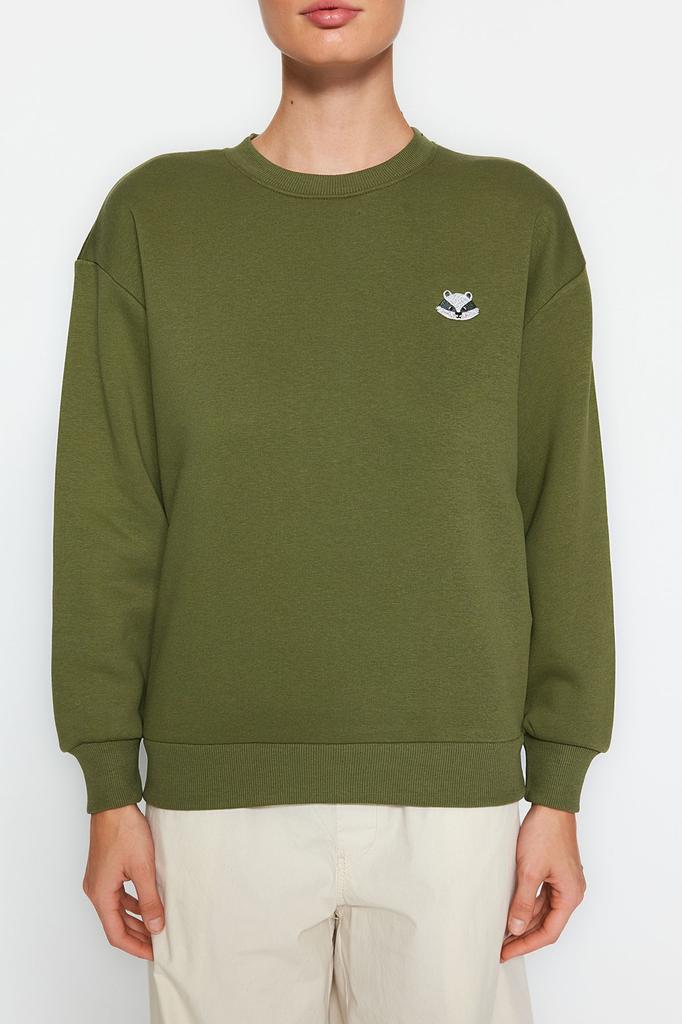 Женская модная стильная толстовка с вышитым изображением животных из камня, обычная, нормальная посадка, толстая внутренняя флисовая трикотажная толстовка