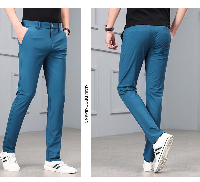 Men's High-Elastic Ice Silk Straight-Leg Fashion Trousers - Casual Business Wear