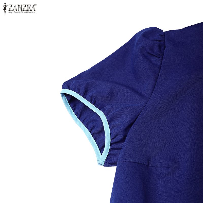 ZANZEA Женское повседневное летнее платье с принтом, воротником-стойкой и короткими рукавами