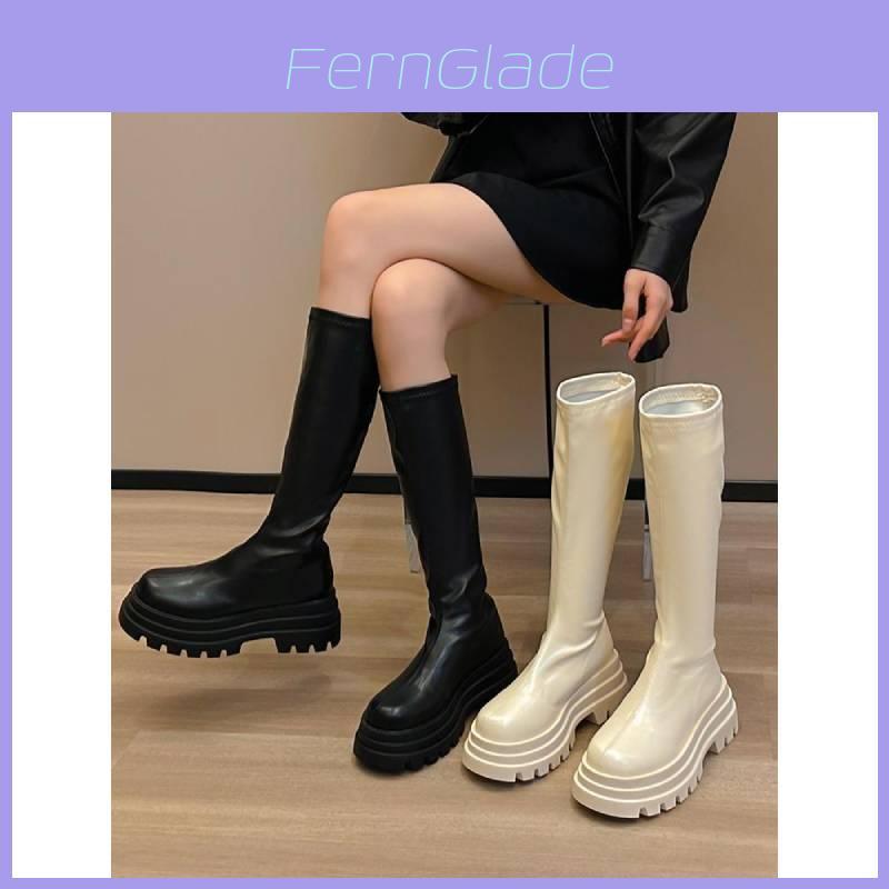 Stylish Thick Sole Knee High Boots For Women With Comfortable Round Toe Design