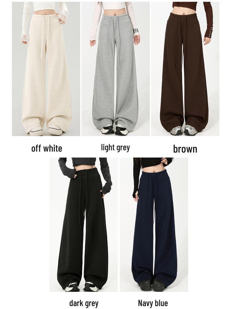 Женские широкие брюки Off-White на флисовой подкладке, Осень/Зима, Свободный крой, Повседневные, Хорошо драпируются, Прямой крой, Воздушные брюки из клейкого риса