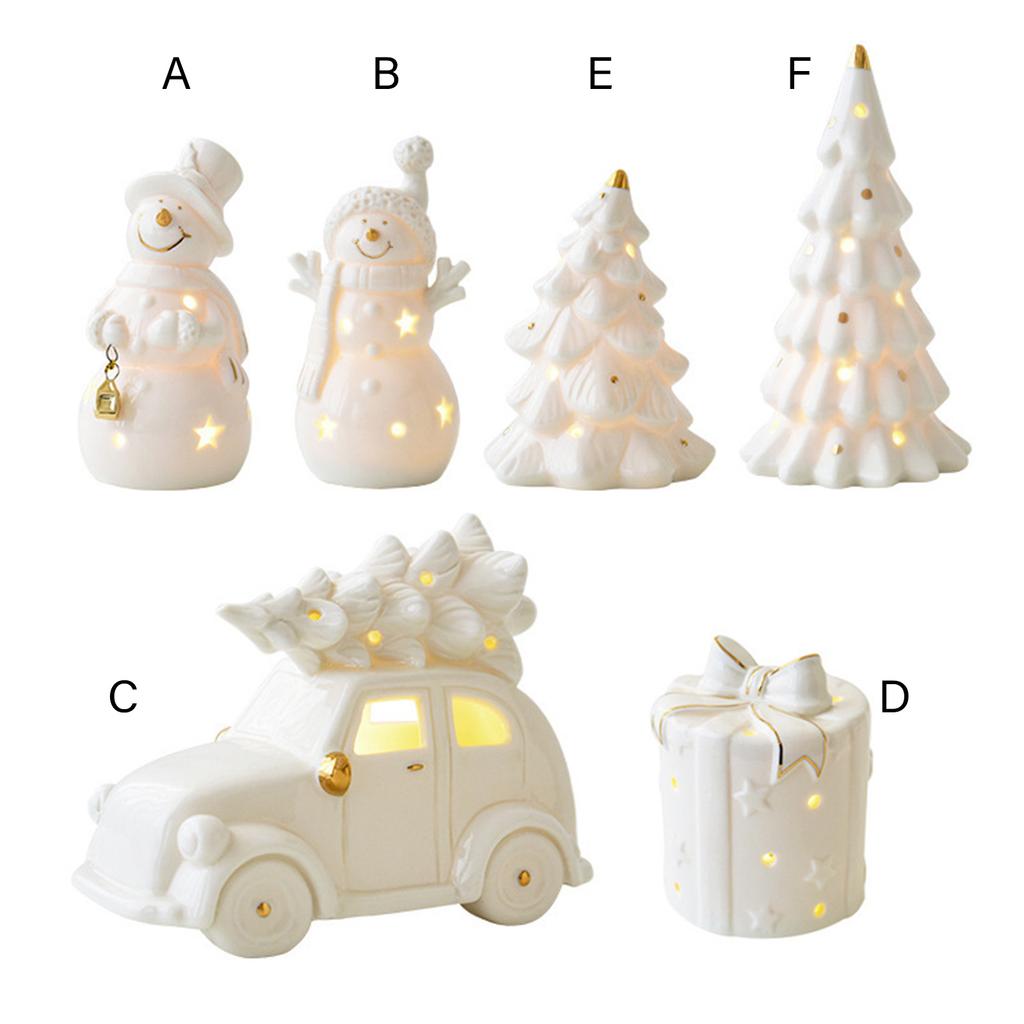 Керамический Вырез Снеговик Машина Рождественская Елка Украшение со Светодиодной Подсветкой Декор Для Дома Офиса Рабочего Стола Праздничный Подарок