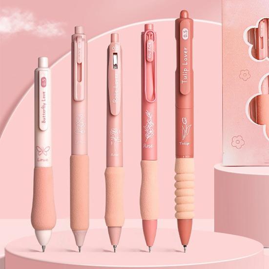 5Pcs Gel Pens Retractable Quick Dry Ink Pens 0.5mm Fine Point Black Ink Comfort Grip Smooth Writing Journaling Note Taking Pens School Office Supplies