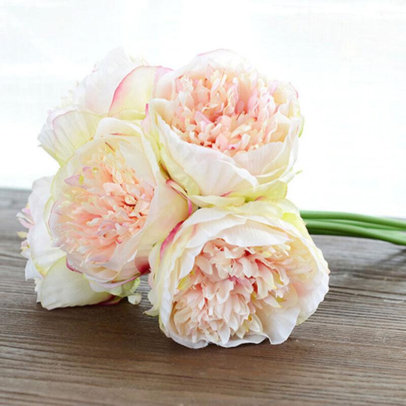 5 Head Big Peony Artifcial Silk Fake Flower Home Display Wedding Decor Bouquet
