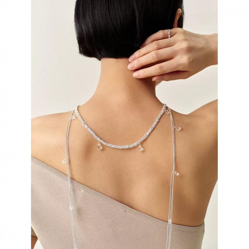 Layered Crystal Pendant Necklace Copper Fashion Jewelry Women
