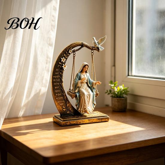 Religious Birthday Gift for Women Christian Virgin Mary Swing Ornament, Catholic Bible Verse Home Decoration, Blessed Easter Resin Figurine