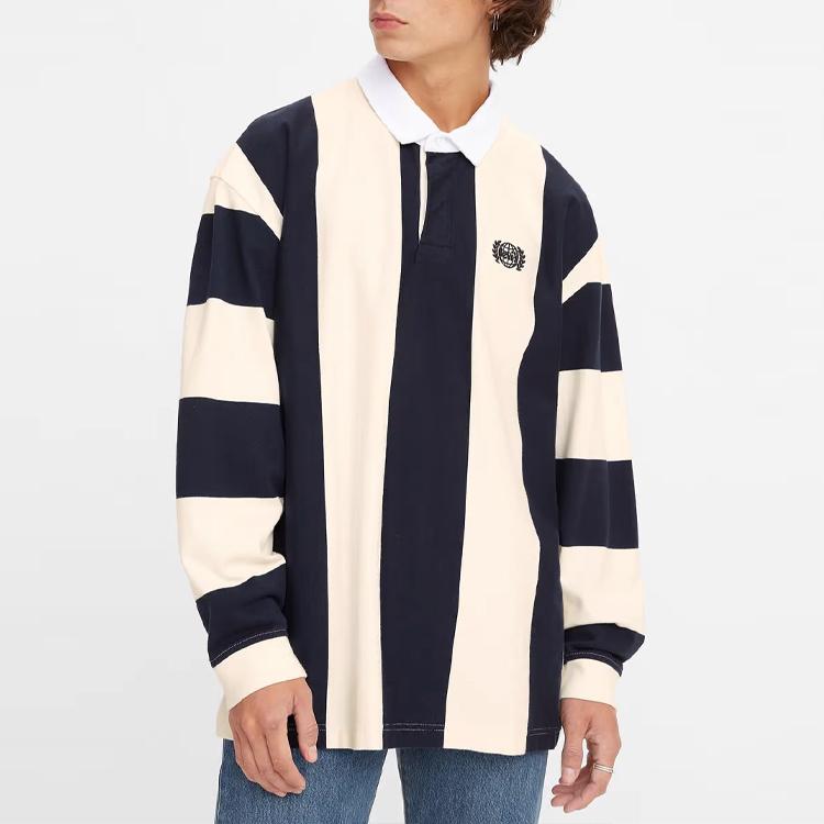 Levis Striped Long Sleeve Polo Shirt Men Tops Blue White 35981-0007