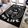 Music Is My Life Headphones Carpet - Anti-Slip Polyester Rug with Vibrant White Lettering, Black Background Design for Bedroom,
