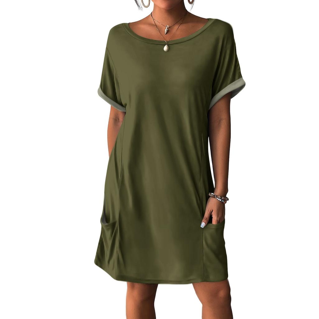Женские платья Футболки Платья с карманами Однотонные повседневные пляжные платья