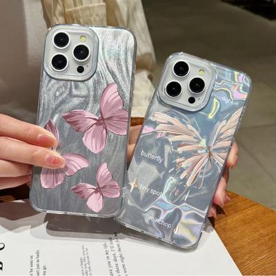 Однотонный чехол с принтом бабочек и мягким краем для iPhone 16 Pro 15 Pro Max 14 13 12 11, блестящий ударопрочный чехол из твердого поликарбоната с перьями