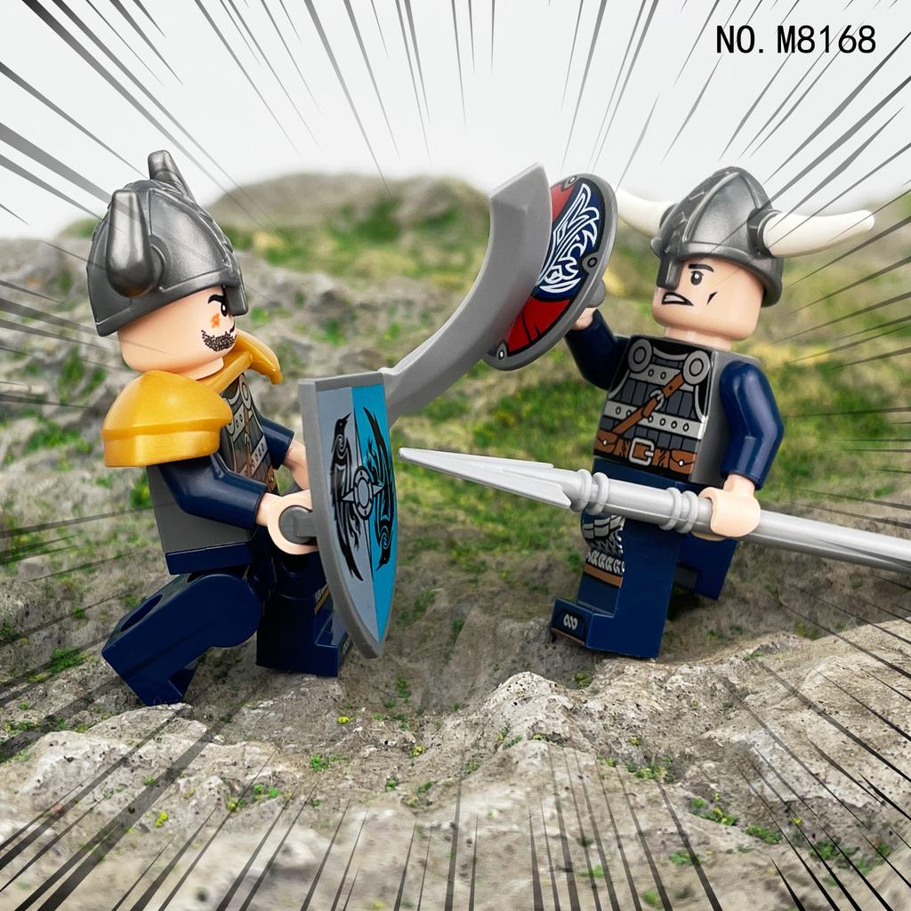 12 шт. средневековый викинг серый рогатый бык воин солдат персонаж строительный блок игрушка